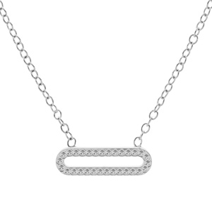 Collier en argent rhodié chaîneavec pendentif rectangulaire et contour perlé 38,5+5cm