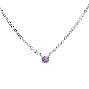 Collier en argent rhodié chaîne avec pendentif pierre véritable Améthyste 3mm 38+5cm
