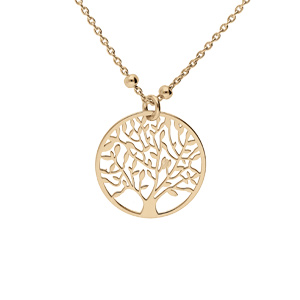 Collier en argent et dorure jaune fine boules pendentif arbre de vie 40+5cm