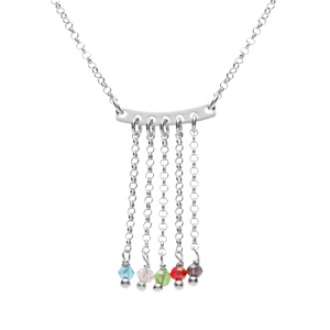 Collier argent rhodié 5 chaînettes avec perles multicouleur réglable 42 à 45cm