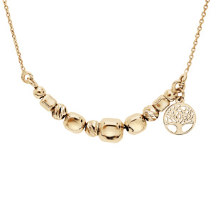 Collier en argent et dorure jaune cubes et boules avec arbre de vie 43+2cm