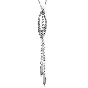 Collier en argent rhodié forme Y chaîne avec pampilles plumes et chaînettes 40+5cm