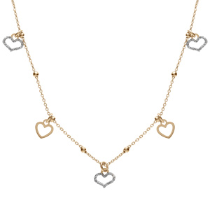Collier argent doré pampilles coeurs lisses et givrés réglable 42 à 45cm