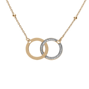 Collier argent doré 2 cercles entrelacés lisse et givré réglable 42 à 45cm