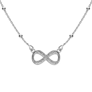 Collier argent rhodié chaîne boules avec infini givré réglable 42 à 45cm