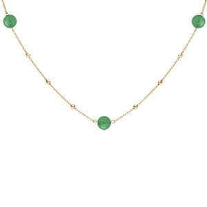 Collier en argent rhodié et dorure jaune avec boules Aventurine véritable 42+3cm