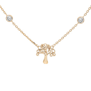 Collier en argent et dorure jaune arbre de vie et oxydes blancs sertis 40+5cm
