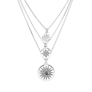 Collier en argent rhodié triple rangs avec pendentif médailles soleils 40+5cm