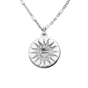 Collier en argent rhodié chaîne avec pendentif pastille soleil 40+5cm