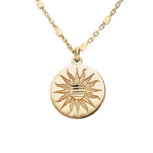 Collier en argent rhodié et dorure jaune chaîne avec pendentif pastille soleil 40+5cm