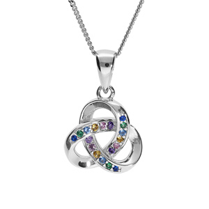 Collier en argent rhodié chaîne avec pendentif noeud oxydes multi couleurs sertis 42+3cm