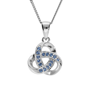 Collier en argent rhodié chaîne avec pendentif noeud oxydes bleu ciel sertis 42+3cm