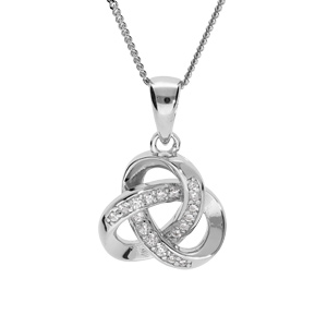 Collier en argent rhodié chaîne avec pendentif noeud oxydes blancs sertis 42+3cm