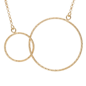 Collier en argent et dorure jaune 2 cercles diamantés entrelacés 42+5cm