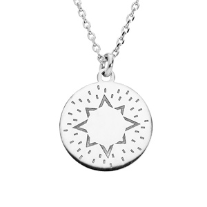 Collier en argent rhodié chaîne avec pendentif médaille avec soleil lisse 40+5cm