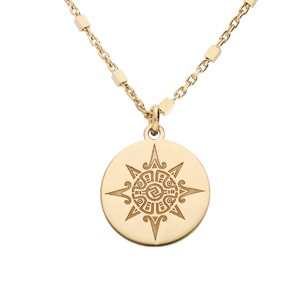 Collier en argent et dorure jaune chaîne avec pendentif pastille soleil 40+5cm