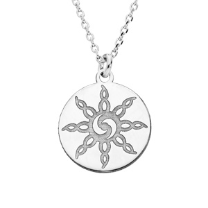 Collier en argent rhodié chaîne avec pendentif soleil Inca 40+5cm