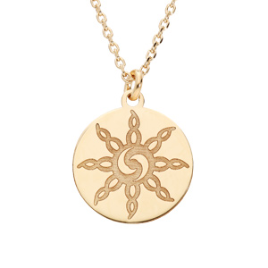 Collier en argent et dorure jaune chaîne avec pendentif soleil Inca 40+5cm