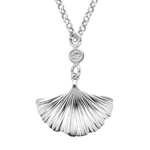 Collier en argent rhodié chaîne avec pendentif pétale et oxydes blancsl 38+5cm
