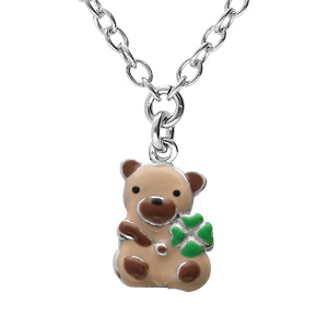 Collier en argent rhodié chaîne avec pendentif ourson et motif infini 35+5cm