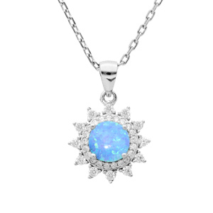 Collier en argent rhodié chaîne avec pendentif Opale bleue de synthèse 44,5cm