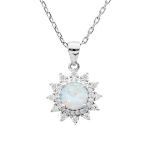 Collier en argent rhodié chaîne avec pendentif Opale blanche de synthèse 44,5cm
