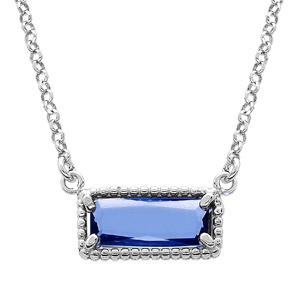 Collier en argent rhodié chaîne avec pendentif rectangulaire verre bleu 38+5cm
