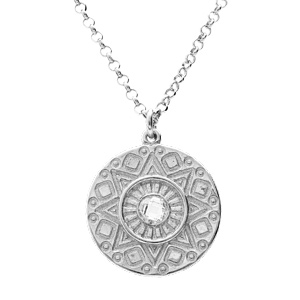 Collier en argent rhodié chaîne avec pendentif motif ethnique oxyde blanc 38+5cm