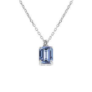Collier argent rhodié pendentif rectangulaire oxyde bleu ciel réglable 42 à 44cm