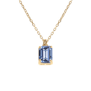 Collier argent doré pendentif rectangulaire oxyde bleu ciel réglable 42 à 44cm