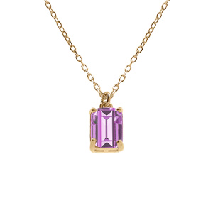Collier argent doré pendentif rectangulaire oxyde violet réglable 42 à 44cm