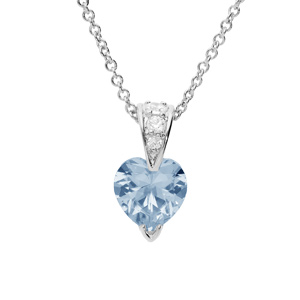 Collier en argent rhodié chaîne avec pendentif coeur en oxyde bleu ciel et blancs 42+3cm