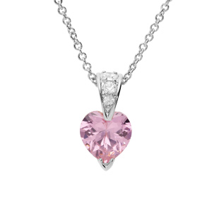 Collier en argent rhodié chaîne avec pendentif coeur en oxyde roses et blancs 42+3cm
