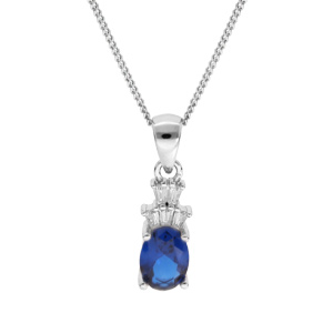 Collier en argent rhodié chaîne avec pendentif oxyde blanc et bleu foncé 42+3cm