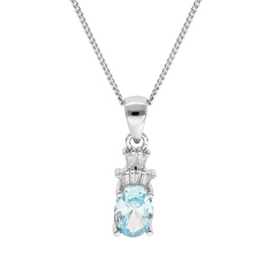 Collier en argent rhodié chaîne avec pendentif oxyde blanc et bleu ciel 42+3cm
