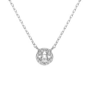 Collier en argent rhodié chaîne avec pendentif rond pavé d’oxydes blancs sertis 40+5cm