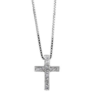 Collier en argent rhodié chaîne avec pendentif petite croix ornée d'oxydes blancs - longueur 42cm + 