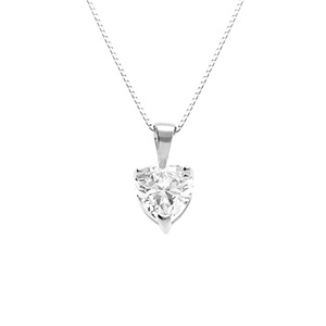 Collier en argent rhodié chaîne avec pendentif coeur en oxyde blanc serti – longueur 42cm + 3cm de rallonge