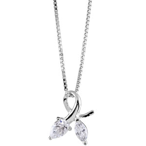 Collier en argent rhodié chaîne avec pendentif boucle avec 2 oxydes blancs en forme de navette aux e