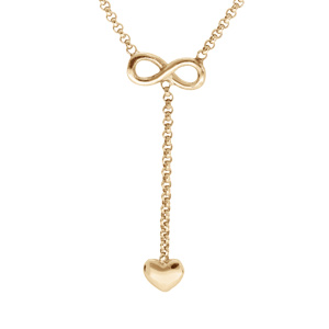 Collier en argent et dorure jaune chaîne avec motif infini et coeur forme y 42+3cm