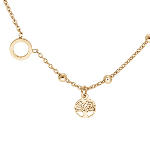 Collier en argent et dorure jaune boules avec 1 cercle et pampille arbre de vie 42+3cm