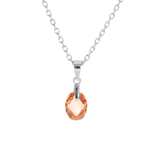 Collier en argent rhodié chaîne avec pendentif goutte oxyde orangé facetté 40+5cm