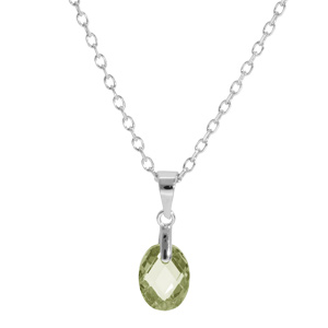 Collier en argent rhodié chaîne avec pendentif forme de goutte avec oxyde vert olive faceté 40+5cm