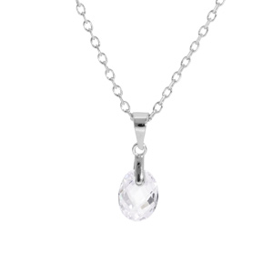 Collier en argent rhodié chaîne avec pendentif goutte oxyde blanc facetté 40+5cm
