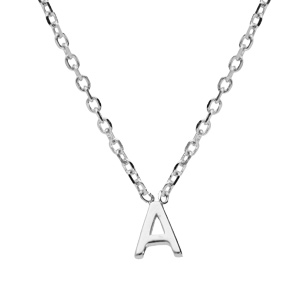 Collier en argent rhodié chaîne avec pendentif initiale A 38+5cm