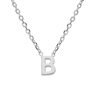 Collier en argent rhodié chaîne avec pendentif initiale B 38+5cm