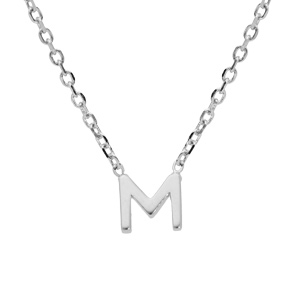 Collier en argent rhodié chaîne avec pendentif initiale M 38+5cm