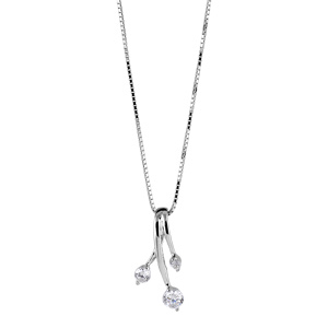 Collier en argent rhodié chaîne avec pendentif 3 tiges avec 1 oxyde blancs serti à chaque extrémité – longueur 41,5cm