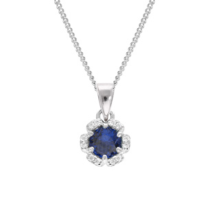 Collier en argent rhodié chaîne avec pendentif 5mm fleur avec oxydes bleu foncé et blancs sertis longueur 42+3cm