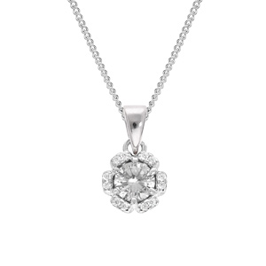 Collier en argent rhodié chaîne avec pendentif 5mm fleur avec oxydes blancs sertis longueur 42+3cm